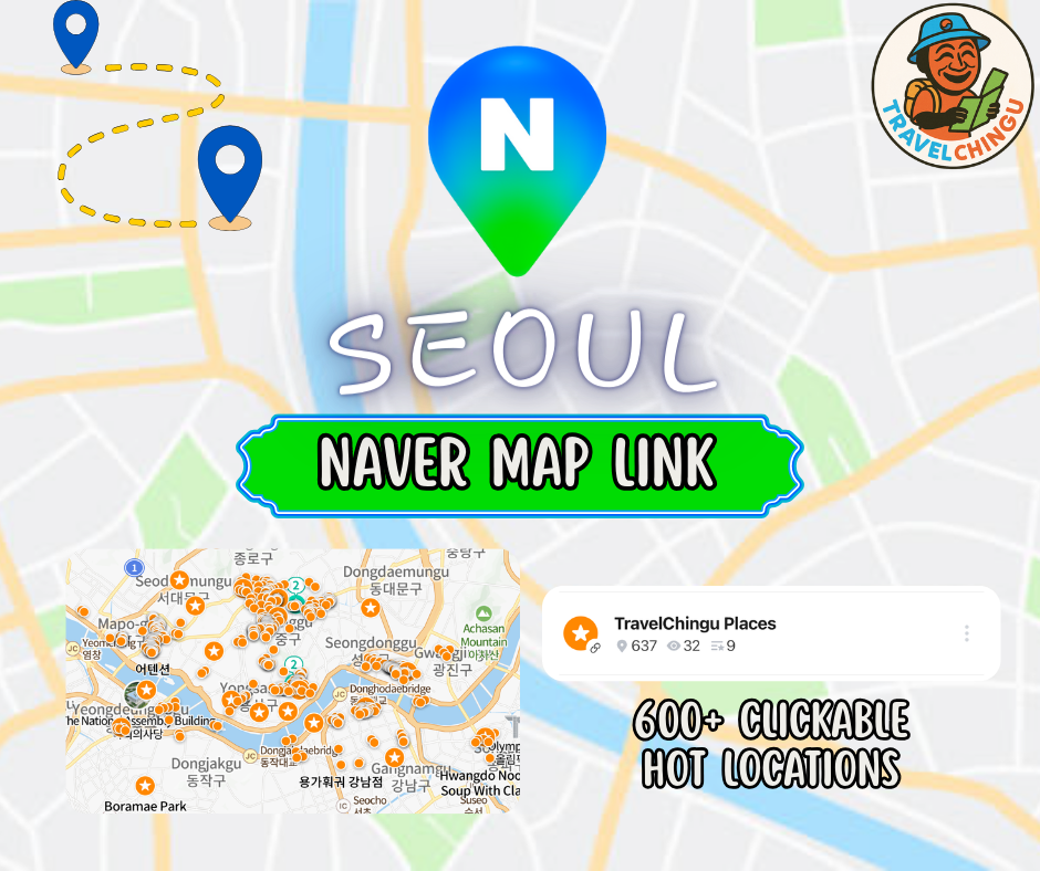 Map of Seoul with Naver map link and TravelChingu branding